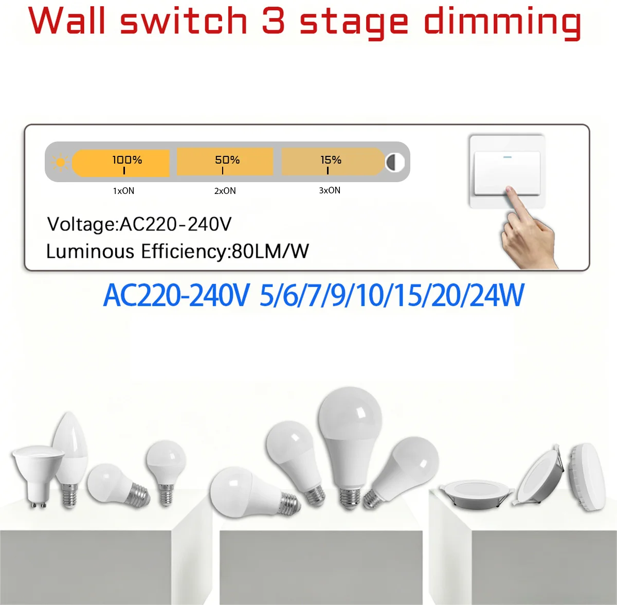 E14 E27 GU10 GX53 100%-50%-15% Dimmable LED Bulb 3 Way LED Light Bulbs Three Way Spot Soft White Lighting Bulb Indoor 3way Lamps