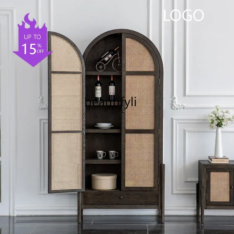 

C Bed & Breakfast Bedroom Solid Wood Wardrobe Japanese Household Vintage Rattan Storage Cabinet
