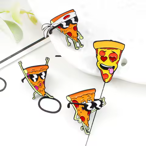 funny pizza Enamel Pins Creative Animal Brooches Kids Backpack Decoration Jewelry Women Coat Lapel Pin Badges Gift
