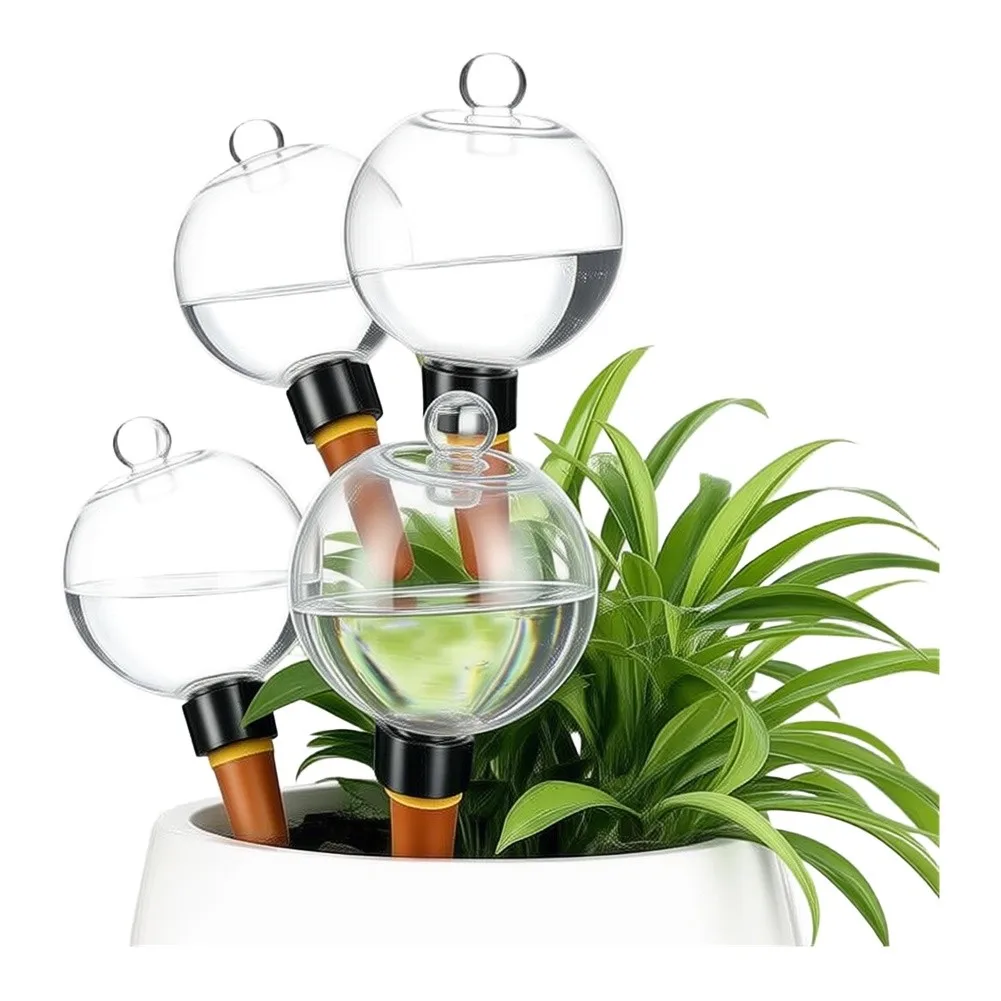 4 Piece 26 oz Self Watering Globes for Potted Plants with Natural Spikes to Maintain Optimal Soil Hydration Levels