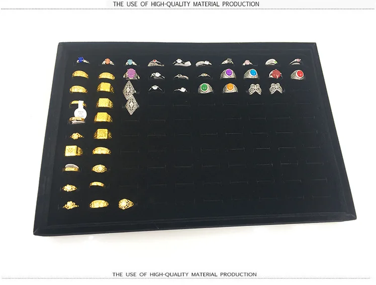 35X24X3Cm Flannel Jewelry Tray 100 Digit Ring Display Storage Jewelry Display Props Ring Trays Dedicated Dustproof Plastic Cover