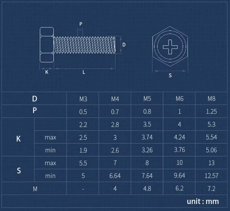 304 Stainless Steel Cross Groove Recess External Hex Hexagon Screws Hex Head Phillips Bolt