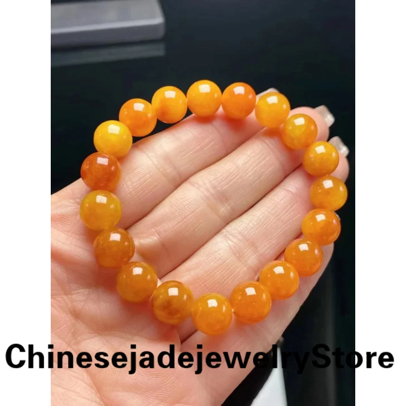 

High Quality Jewelry Rare Natural Yellow Jadeite Hand String Exquisite Elegant Tone Perfect Jade Bracelet Chain Jewellery