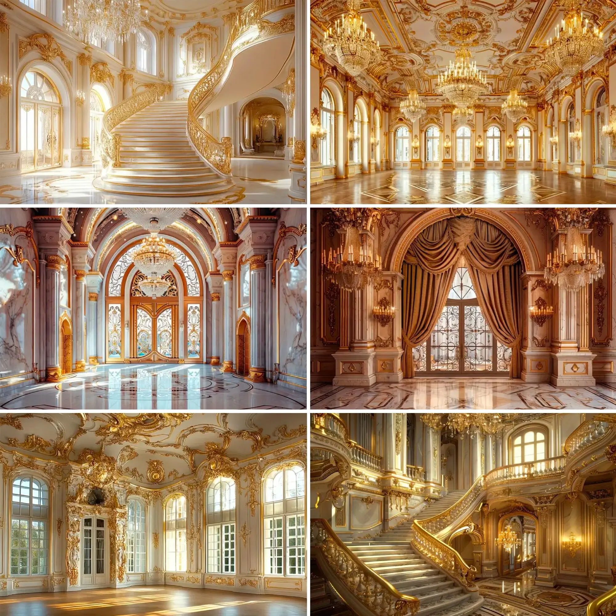 Luxury Retro Palace Retro Castle Stairs Banquet Hall Background Wedding Birthday Portrait Photography Background Studio Props