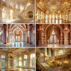 Luxury Retro Palace Retro Castle Stairs Banquet Hall Backdrop Wedding Birthday Portrait Photography Backdrop Studio Props