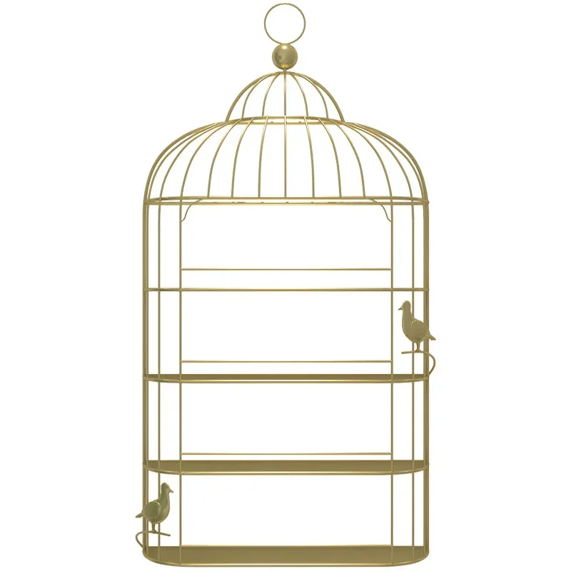 Bird Cage Shape Nordic Wall Storage Holder For Nail Polish Manicure Shop Iron Rack Organizer Metal Shelf