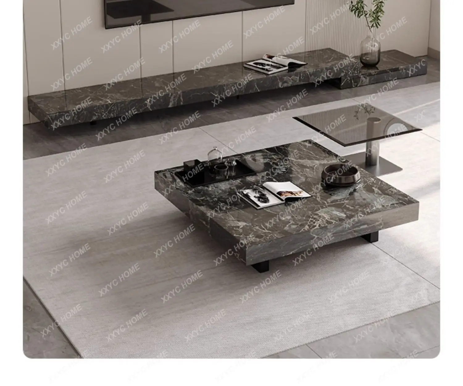 L light luxury Venice brown luxury stone high-end sense rock slab coffee table simple and modern