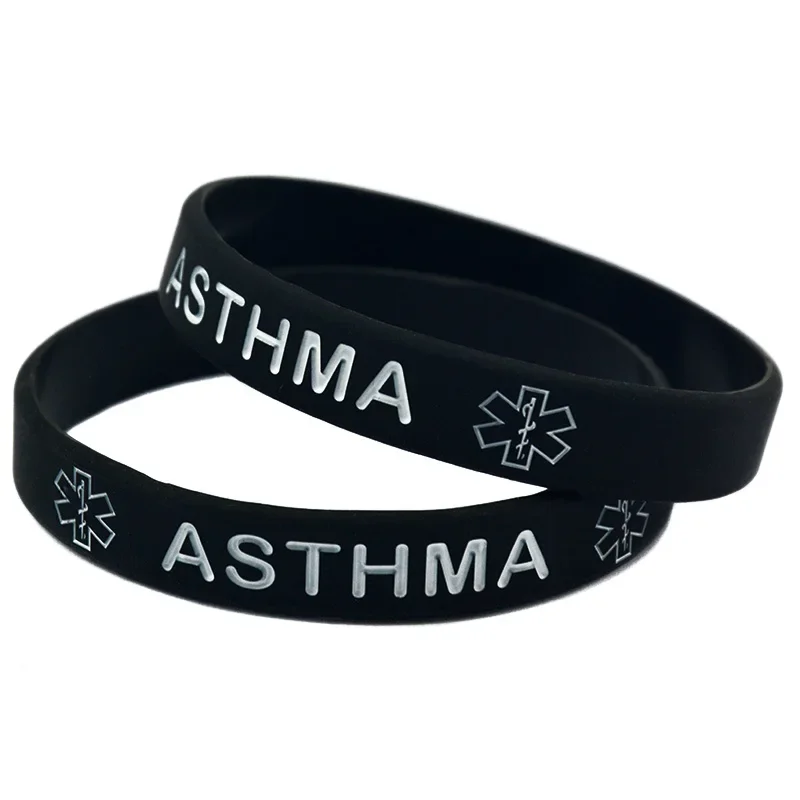 

50 Pcs Asthma Silicone Bracelet Debossed and Filled in Color Adult Size 6 Colors