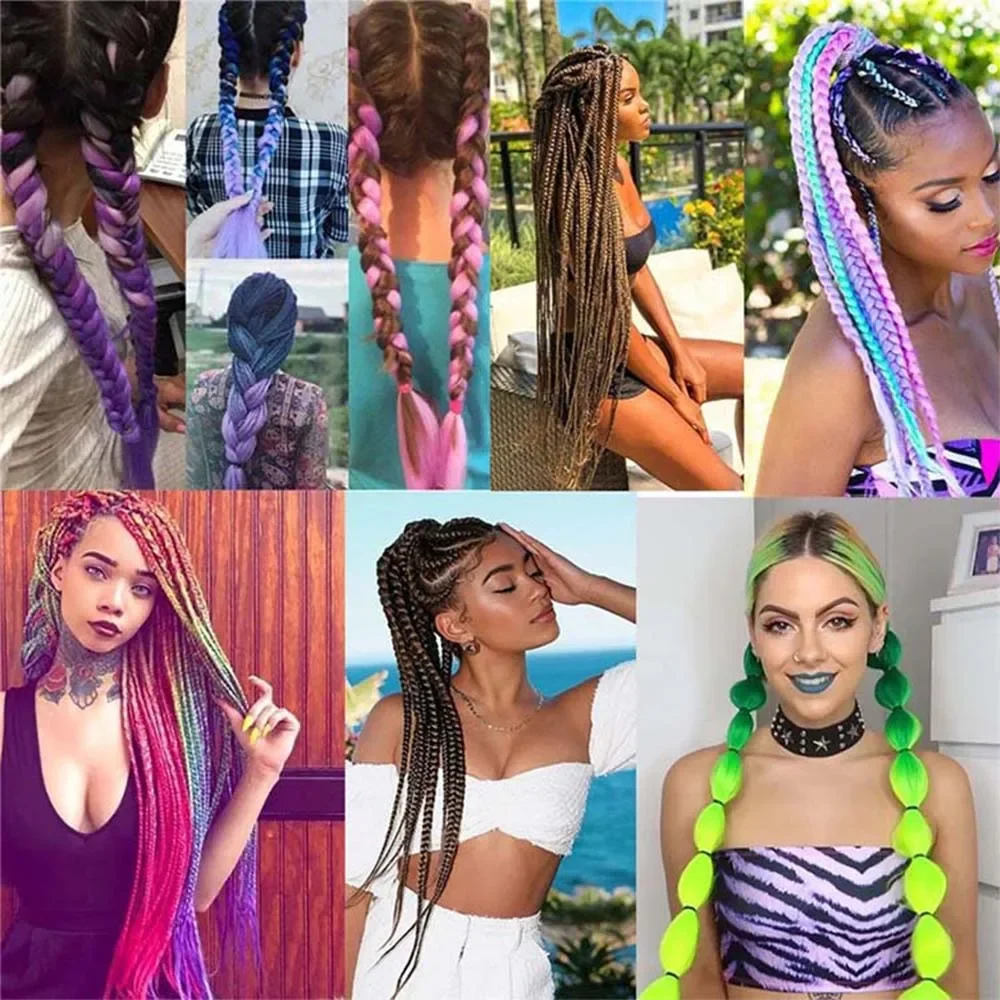 Synthetische Regenbogen Ombre Farbe, Jumbo Braid Haar verlängerung für Frauen viele Farben DIY Häkeln Flechten Haar