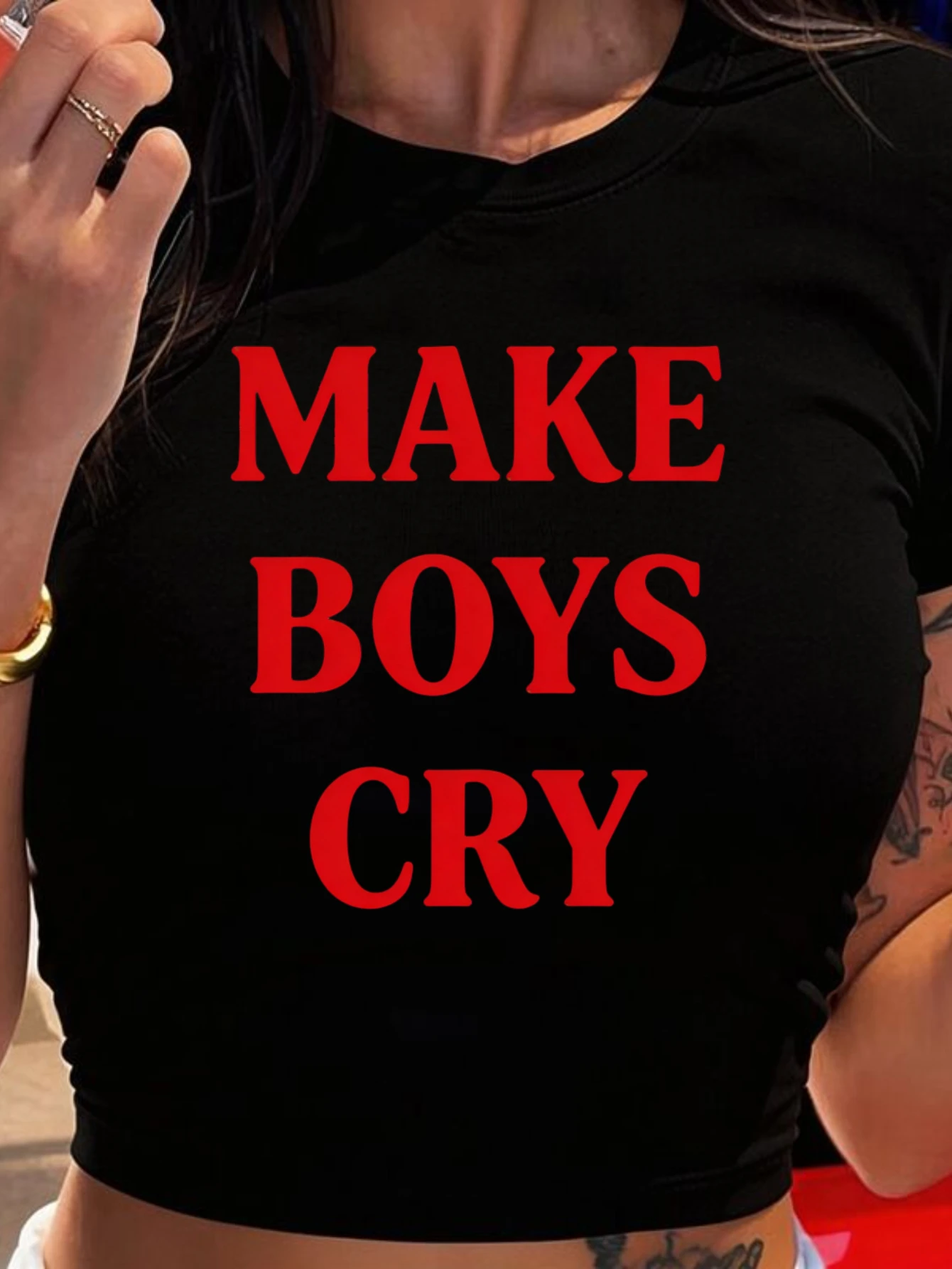 Trendy Make Boys Cry Text Print Women's Crop Tops Casual Streetwear Summer 2000s Y2K 90S Female Sexy Cropped Clothes Midriff Top