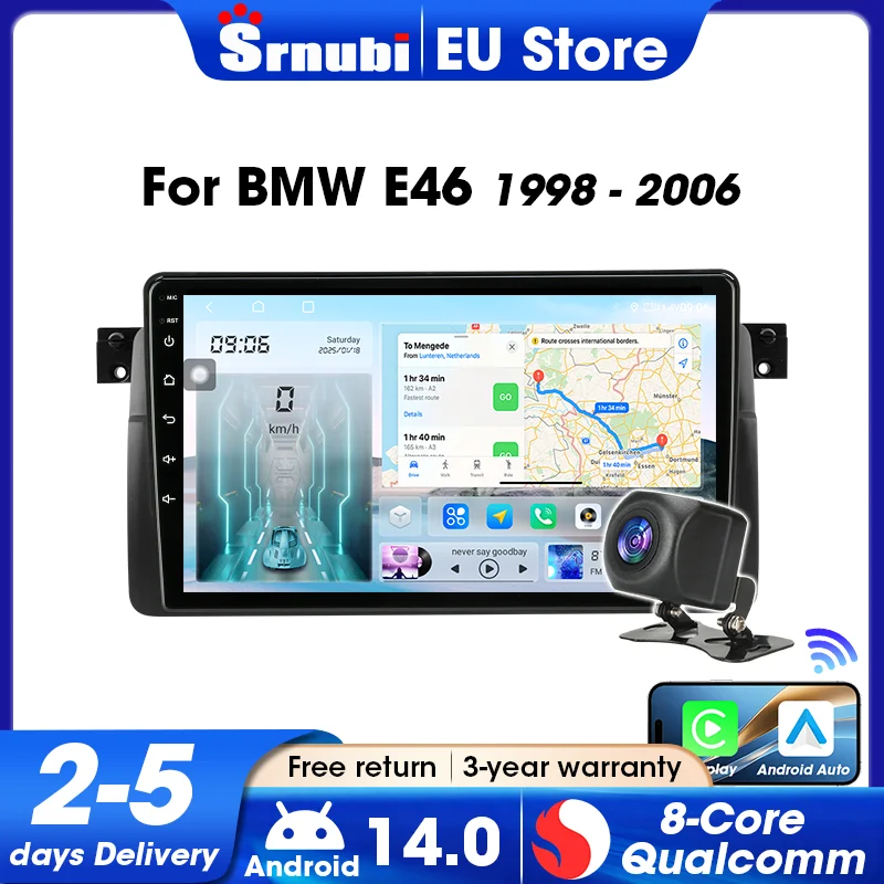 Kabelloses Carplay 9 Zoll Autoradio GPS-Navigation Multimedia-Player 2 Din DSP Bluetooth 5.4 Touchscreen für BMW E46 M3 X5 1998 - 2006 Android Auto Kühlventilator