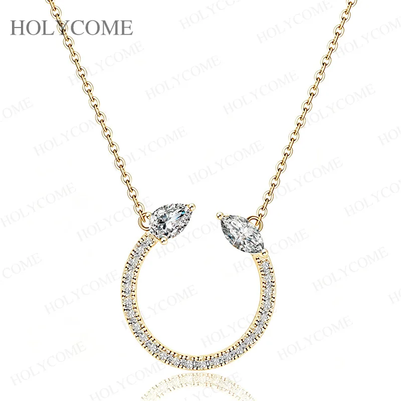 S925 Sterling Silber Moissanit Halbkreis-Halskette für Damen, Trendiger Marquise- und Tropfenschliff-Anhänger, Modisches Geschenk, Partyschmuck – Detail 6