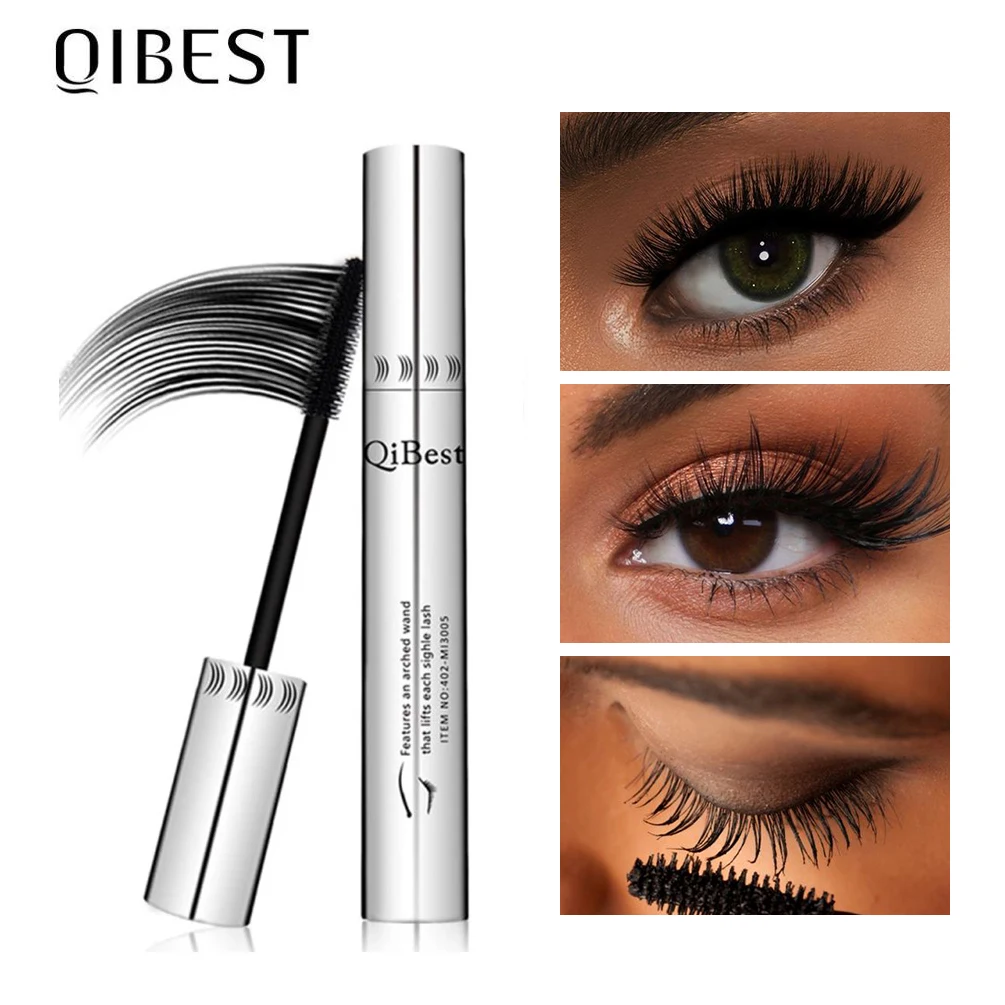 QIBEST 4D Black Mascara Waterproof Lengthening Curling Eye Lashes Rimel Mascara Silk Fiber Women Mascara Extra Volume 5g Makeup