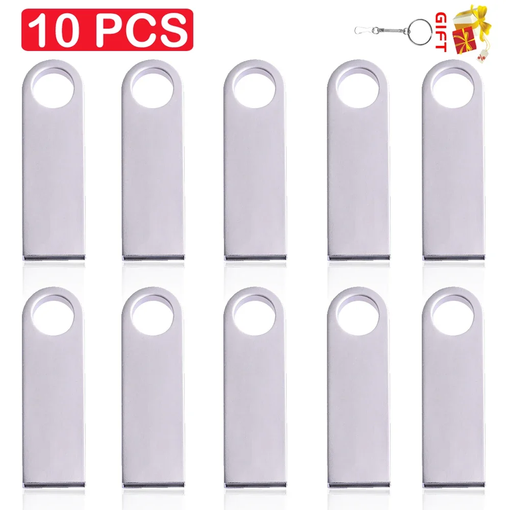 

10 PCS LOT USB Flash Drive 128GB Free Key Chain Memory Stick 64GB Metal Pen Drive 32GB U Shaped External Storage 16GB Silver 8GB