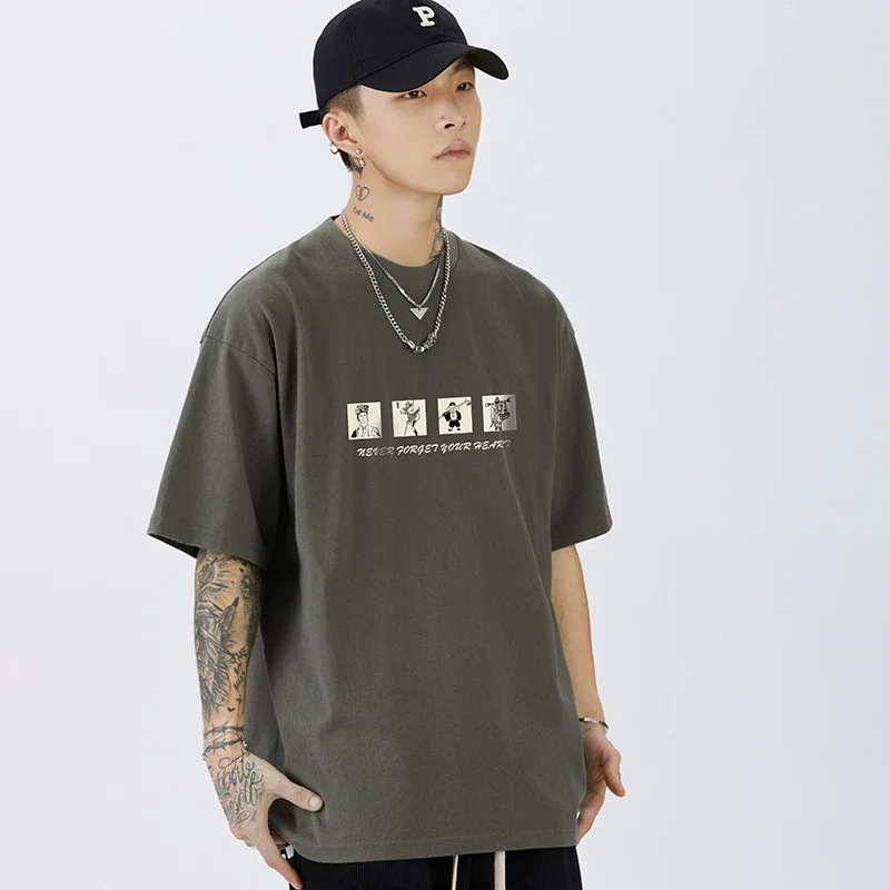 TFETTERS Summer T Shirt for Men 2024 New Letter Print Loose Casual 100%Cotton Mens T Shirts Streetwear Fashion Men Clothing 5XL