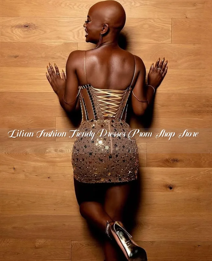 Robes de cocktail sexy à col licou dorées, avec des appliques de diamants exquises, corset transparent, robes de reine noires pour fête d'anniversaire pour filles, personnalisées
