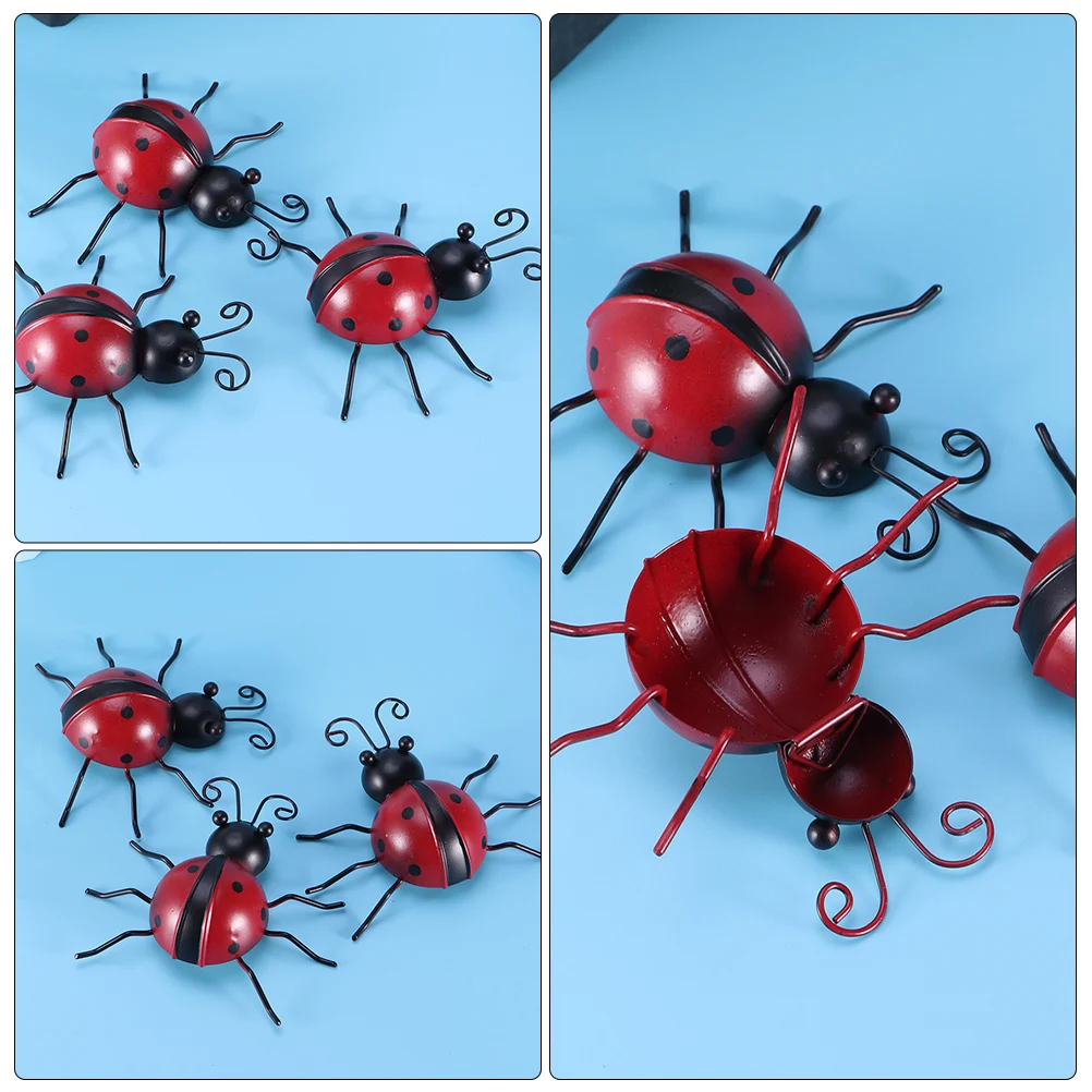 

4Pcs Metal Ladybug Wall Art Decor Insect Decoration Iron Ladybug Porch Enclosure