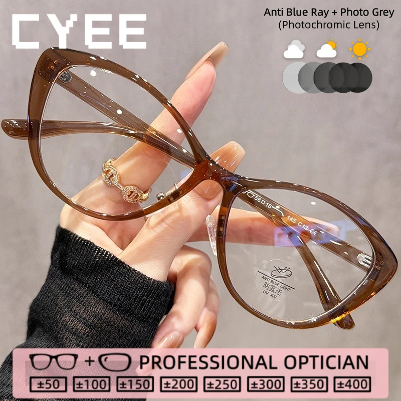 

Очки для чтения CYEE Fashion Design Cat Eye с защитой от синего света, фотохромные, для коррекции близорукости, с возможностью индивидуальной оптической коррекции по рецепту