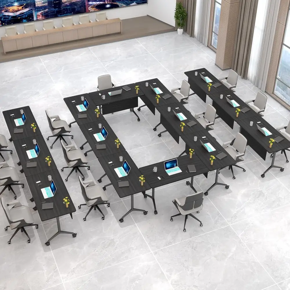 

Pack Conference Room Tables,55.2In Modern Portable Folding Conference Table with Wheels,Flip Top Mobile Training Room Tables fo