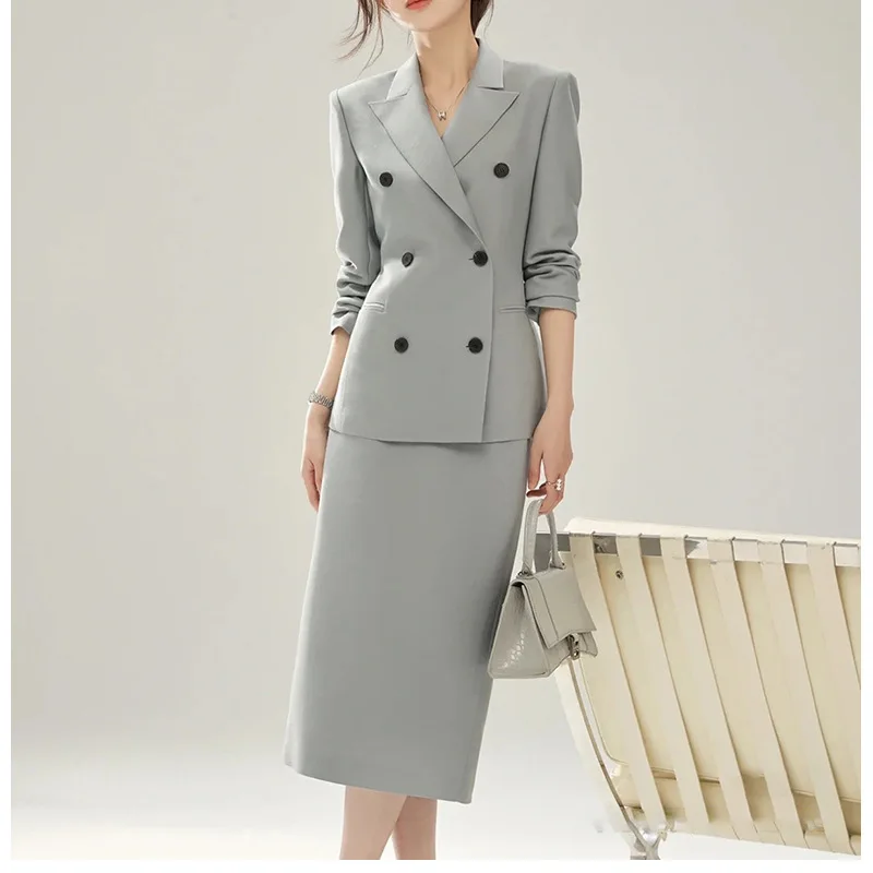 Allingentle Women's Skirt Suit 2 Piece Peak Lapel Blazer & Pants Fashion Suit for Casual Office Customize