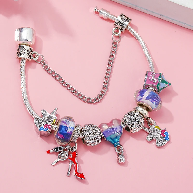 Happy Birthday Balloon & Unicorn & Amusement Park Charm Bracelet With Pendant Fit Jewelry Gift Bracelet Making For Women Gril