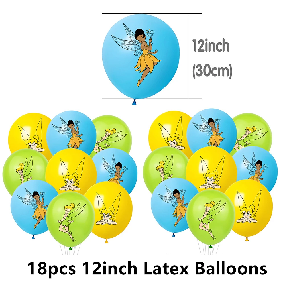 تينكر بيل خرافية احباط بالونات بيكسي اللاتكس بالون عيد ميلاد سعيد راية زينات الحفلات كعكة القبعات العالية تينكربيل هدية الفتيات