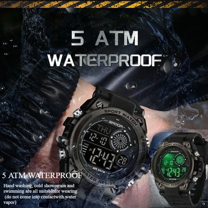 SANDA 6255 موضة ساعة رجالي إلكترونية رياضية متعددة الوظائف مقاوم للماء مضيئة كرونوغراف ساعات للرجال Reloj Hombre