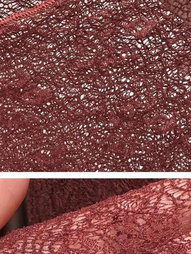 Damen-Oberteil mit Rundhalsausschnitt und Spitze, neues Herbst-/Winter-Modell, durchsichtiges Netzstoff-Langarmshirt, figurbetontes, elegantes und modisches Oberteil für den Innenbereich. – Detail 8