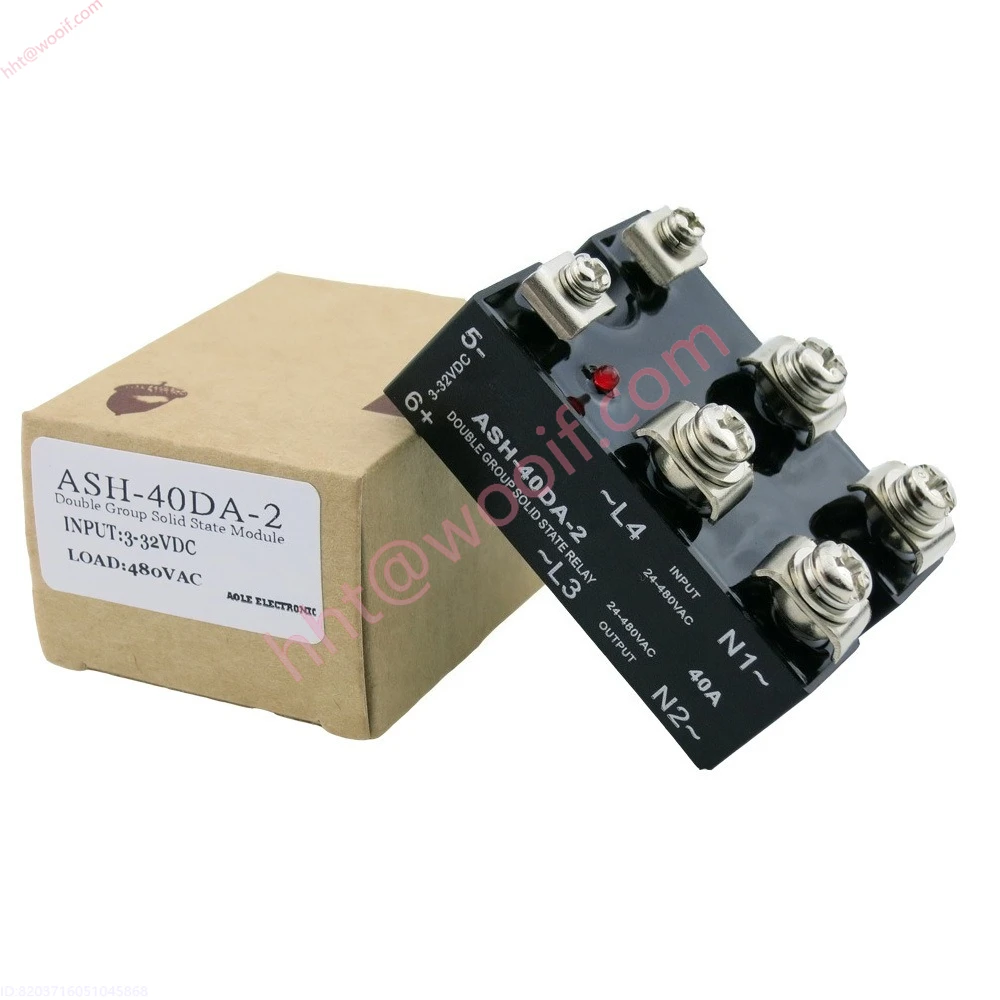 

40А двухфазное твердотельное реле ASH-40DA-2 DC AC управление 24VDC нагрузка 480В