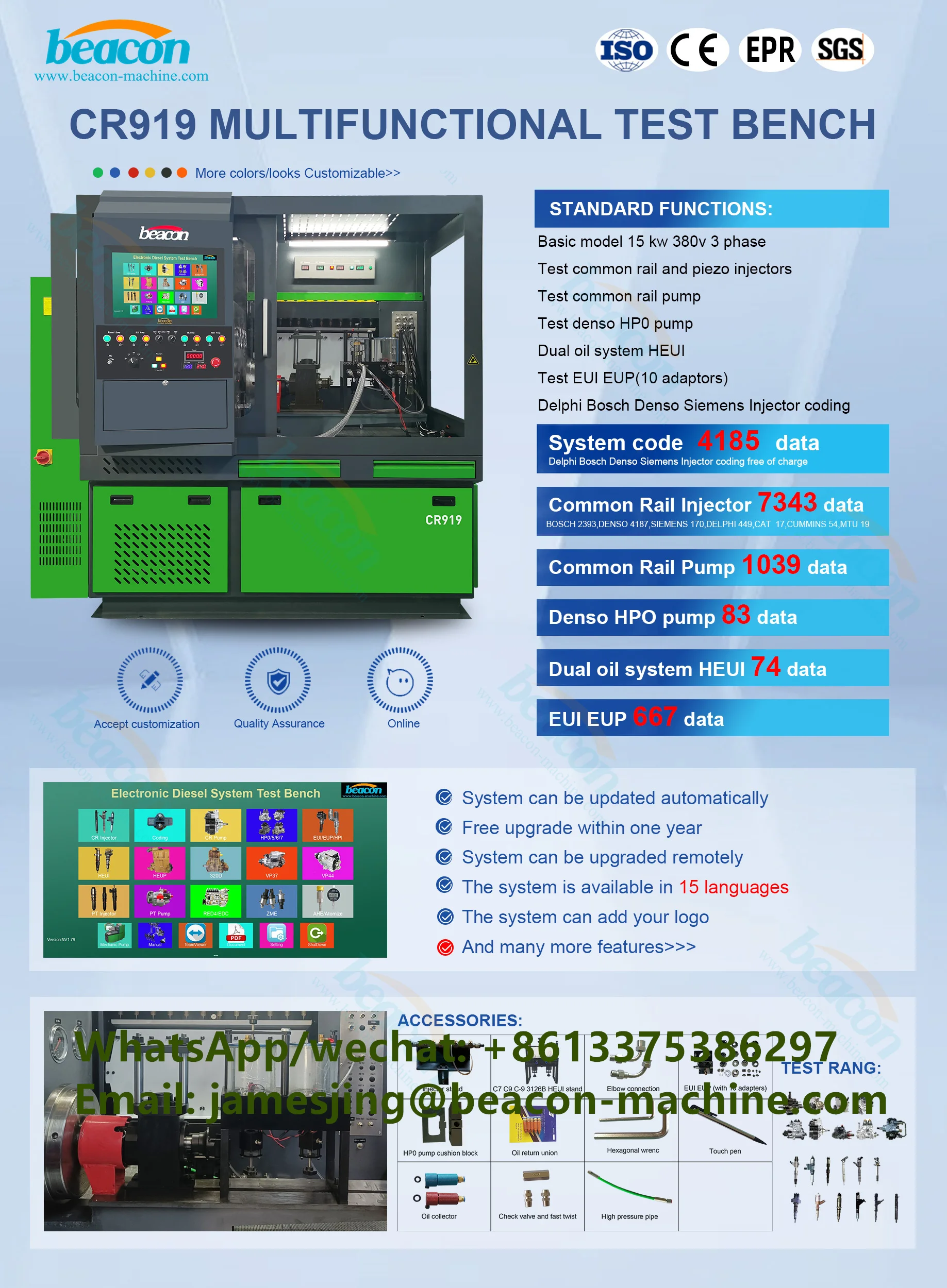 Injector Testing Coding Machine Cr919 Common Rail Diesel Fuel Injection Pump Test Bench Cr919 Cr825 Cr928 Cr918 Cr815 Cr708