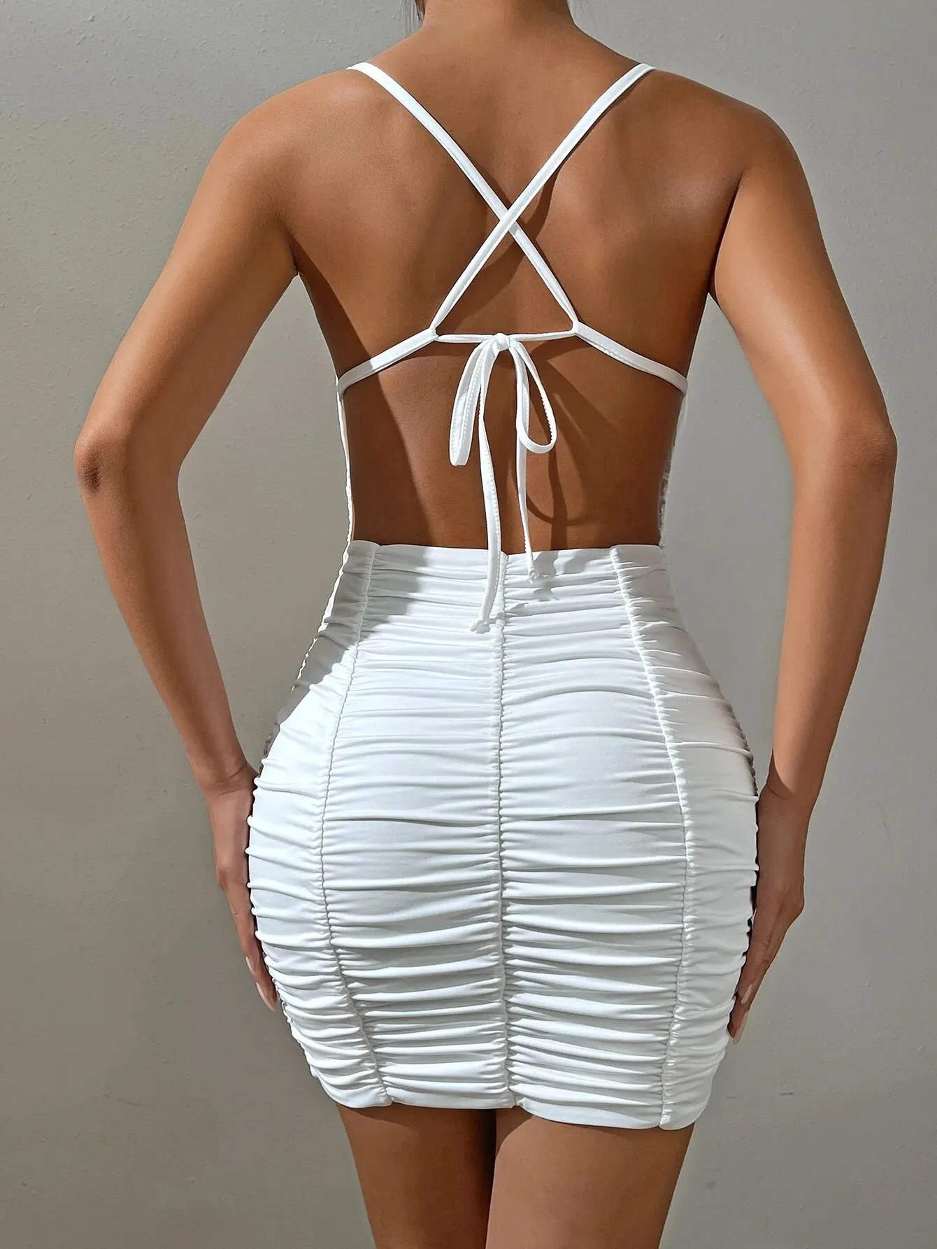 Sexy WOMEN\'S Camisole Pleated Tight Fitting Buttocks Wrapped Backless Dress 2024 Seaside Vacation New Model