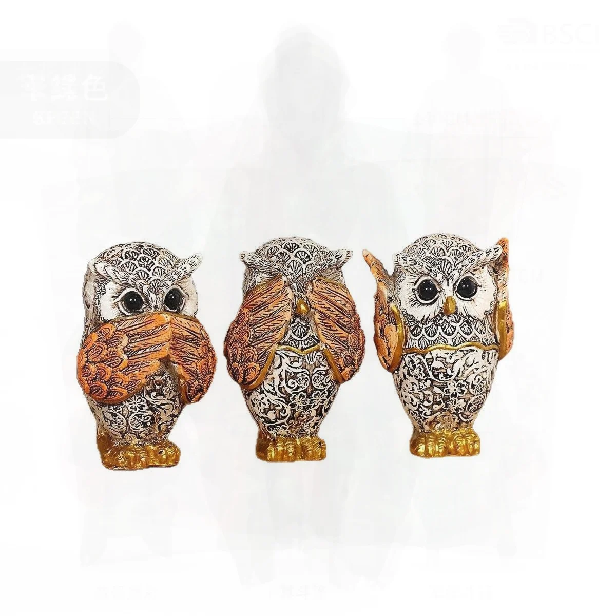 

Small-Eyed Three-No Owl Resin Craft Decorative Ornaments Modern Minimalist Home Office Decor Blue Yellow Synthetic Resin Statue