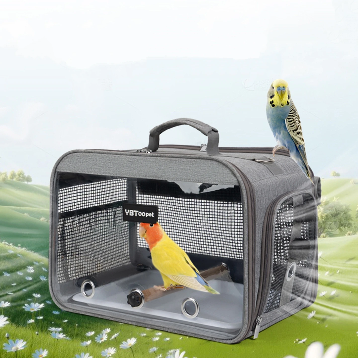 Bird Cage Parrot Carrier Bag with Perch Cups for Birds Parakeet Lovebird African Gray Cockatiel Caique Conure Quaker Travel