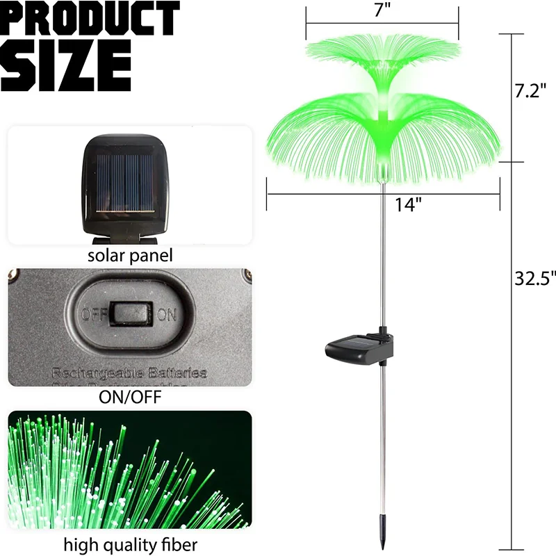 Luces solares para jardín al aire libre, 7 colores, luces solares de caña de medusas para Patio, camino, césped, fiesta, decoración de paisaje, 1 ud.