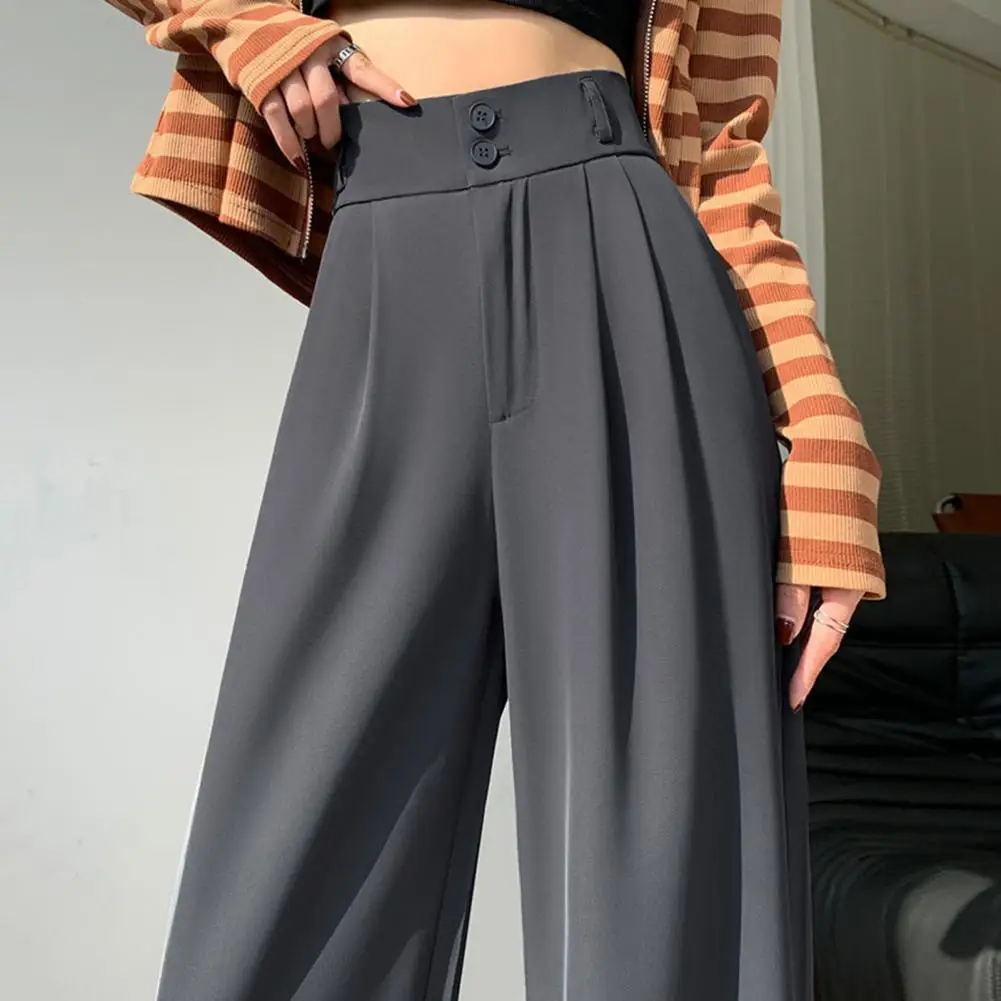 

Women Fashion Suit Pants Lady Comfortable Baggy High Waist Wide Leg Linen Trousers Female Straight Leg Slacks Gray Classic Pants