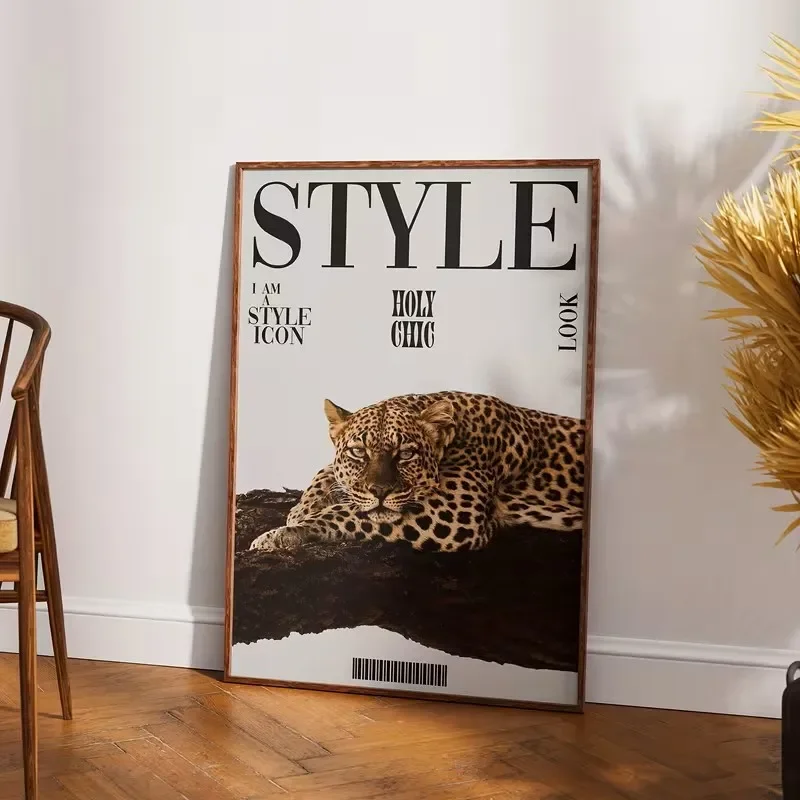 1PCS frameless Canvas Poster with Modern Leopard Print Magazine Style Art-printed I Am The Saint God Design Decorating The Livin