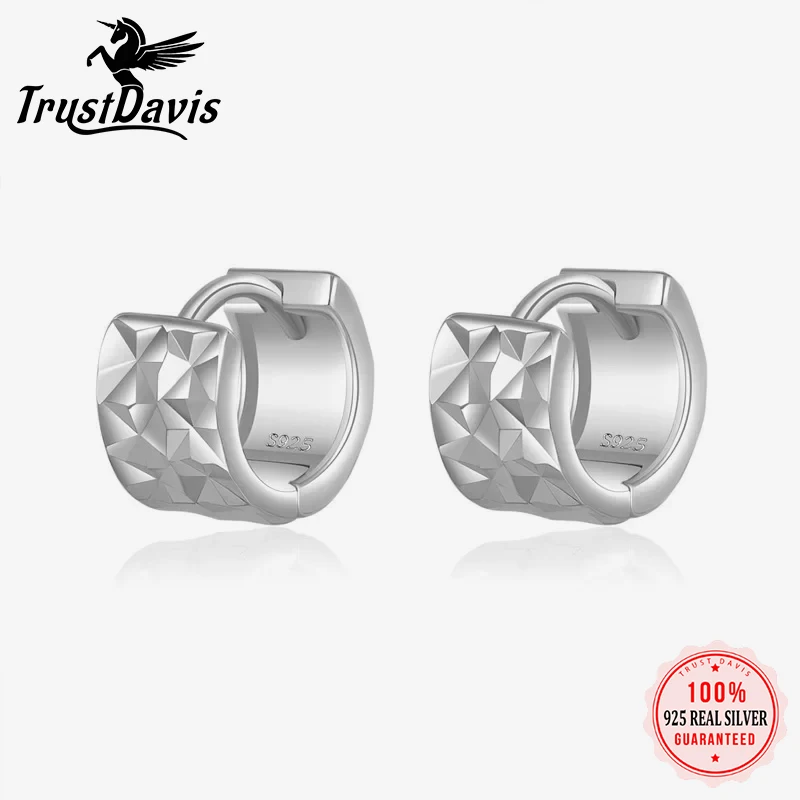 

TrustDavis Real 925 Sterling Silver Round Ear Buckle Hoop Fashion Cool Charm Earrings for Women Simple Fine Jewelry Gift DG0003
