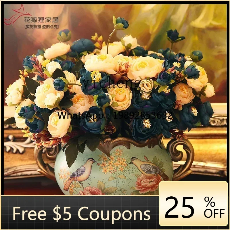 

1 European Ceramic Vase Creative Ornament Living Room Decoration Vintage American Style Artificial Dried Flowers