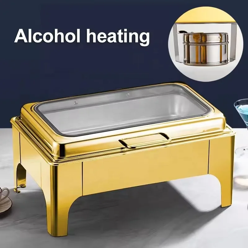 New Design Rectangle Gold Chaffing Dish 201Stainless Steel Food Warmer 9l Chafing Dishes Buffer Set For Wedding Party