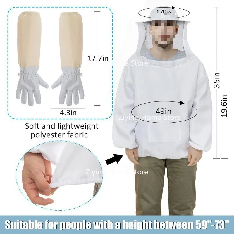Suitable for White Anti Bee Shirt, Sheepskin Glove Set, Beehive Anti Bee Suit, Anti Bee Gloves
