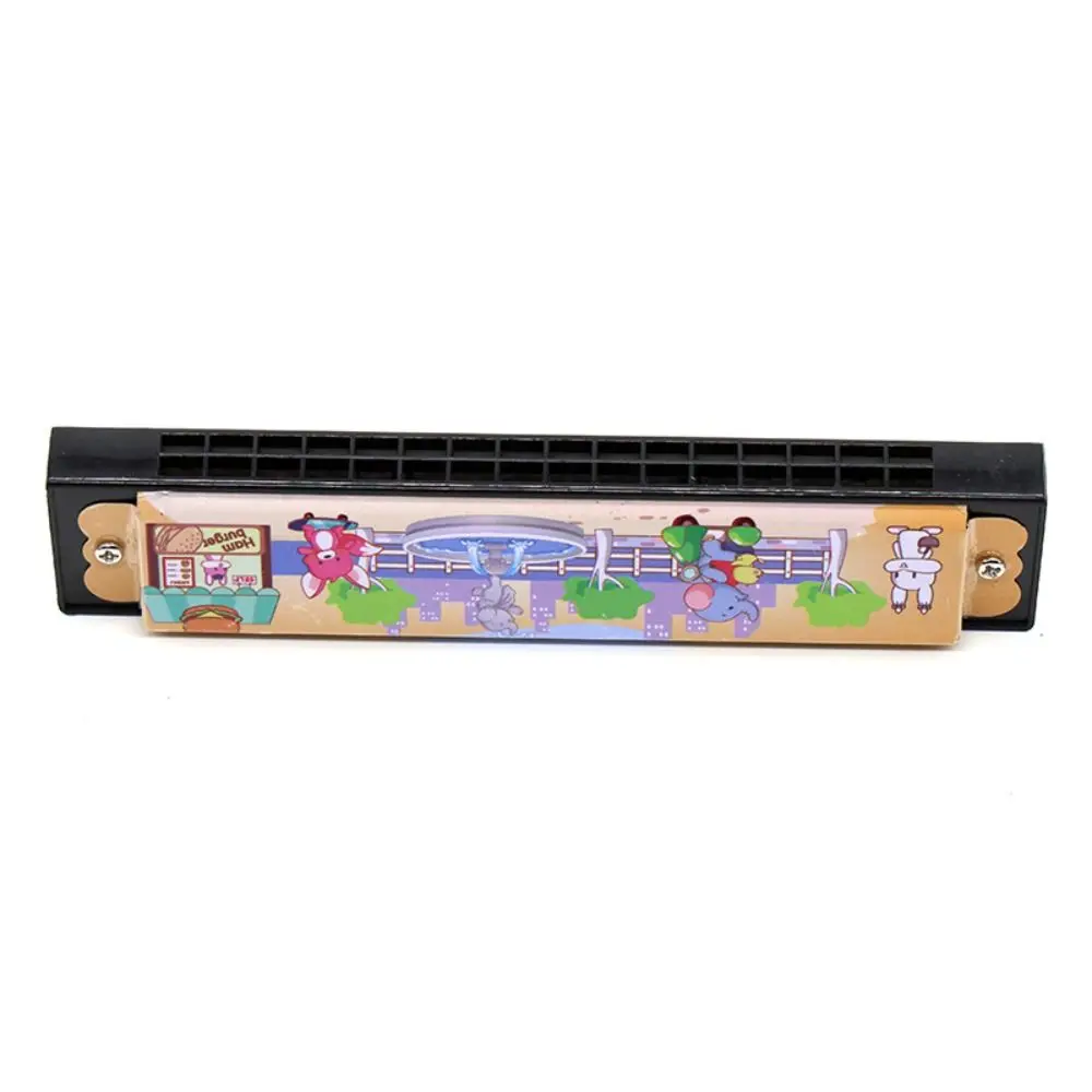 Wind Instrument Metal Painted Harmonica 16 Holes Montessori 16 Holes Harmonica Cartoon Pattern Educational Mouth Organ Beginner