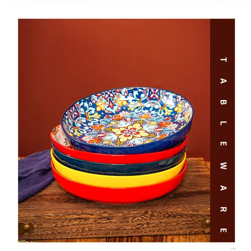 

7inch Bohemian Ceramic Plate High Appearance Level Home Creative Dish Plate Fruit Plate Steak Plate Deep Plate Disc Cutlery