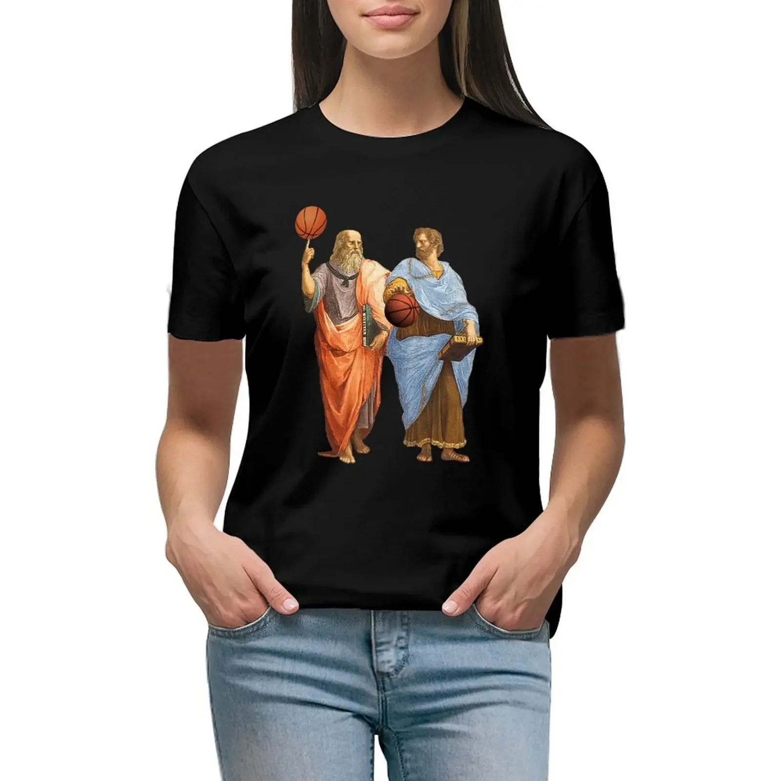 

Plato and Aristotle in Epic Basketball Match T-Shirt plain vintage clothes korean fashion t-shirt dress for Women long