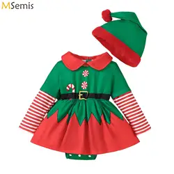 Christmas Baby Clothing Newborn Boy Girl Photography Santa Claus Costumes Sets Autumn Green Romper Elf Hat 2pcs Bodysuit Outfits