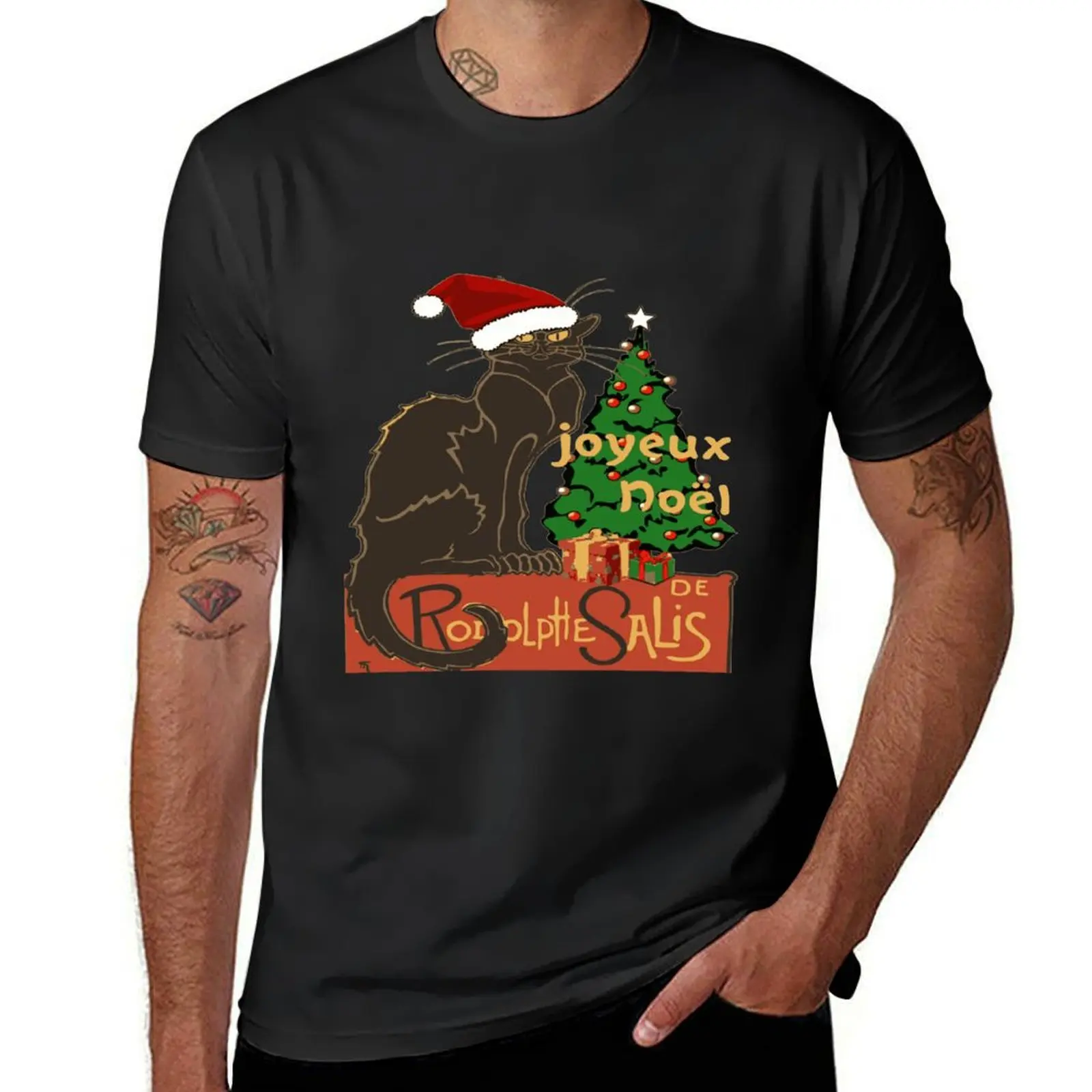 Joyeux camiseta de Noel Le Chat Noir Spoof With Yule Tree para hombres, ropa linda de aduanas, camisetas ajustadas
