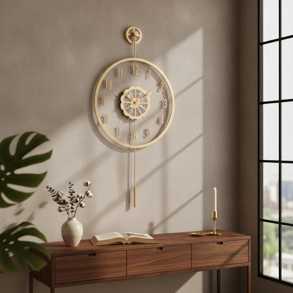 Battery Operated Wall Clock Quartz Wall Clock with Pendulum Large Easy to Read for Decorators, Living Room, Hallway