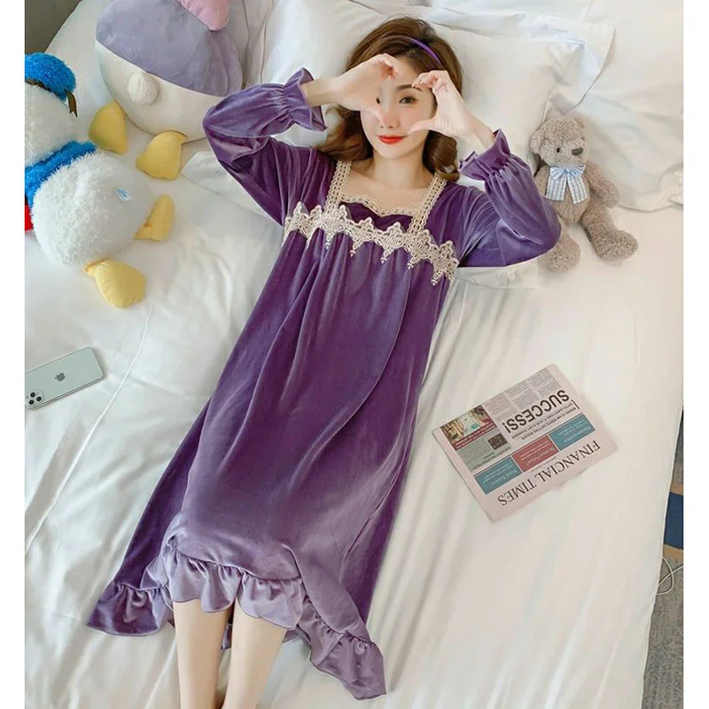 Pajama Sets Women Japanese Style Sweet Lovely Gold Velvet Nightgown New Kimono Robe Sexy V Neck Lace Sleepwear 2-piece Suit 3CPS