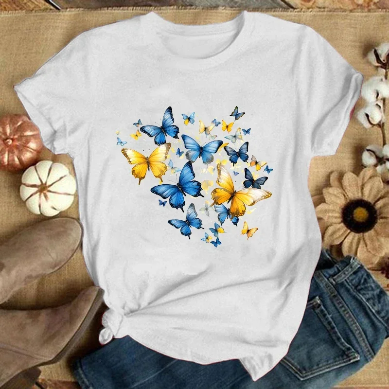 

Funny Flower Butterfly Letter Printing T-Shirts For Women Summer Tee Shirt Femme Casual Short Sleeve Round Neck Tops T-Shirts