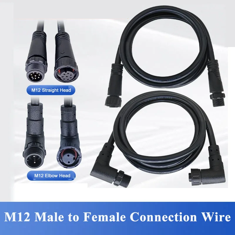M12 2/3/4/5/6/8 Pin Aviation Plug Connector Cable Waterproof Male to Female Extension Line Sensor Socket Elbow Head with Wire