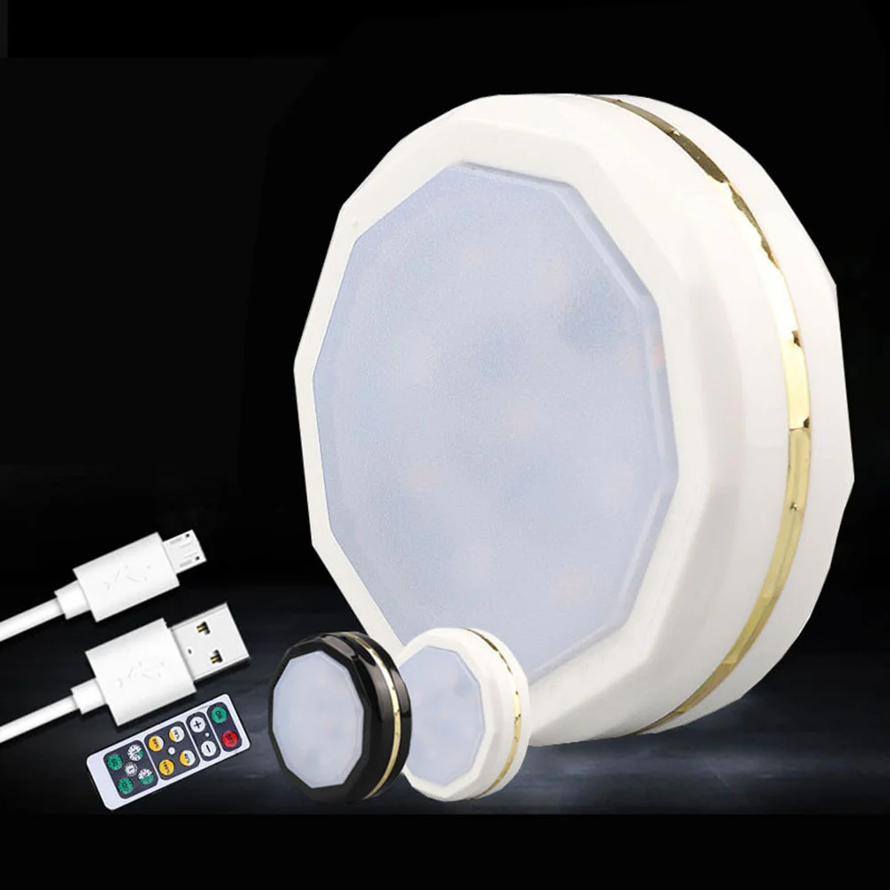 DC5V USB Rechargeable 62MM LED Puck Light &Remote Controller&Dimmable&Timer for Wardrobe,Stairs,Corridor(White 6000K)